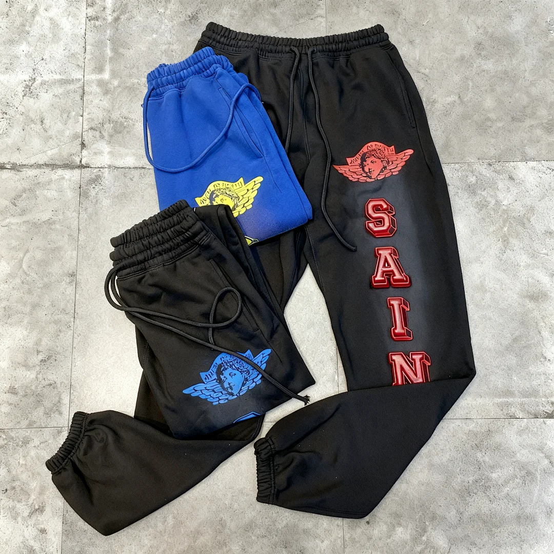 2026 Saint American Retro Angels Logo Printed Faded Washed Vintage Loose Women Men Sweatpants Hiphop Men Pants Trousers