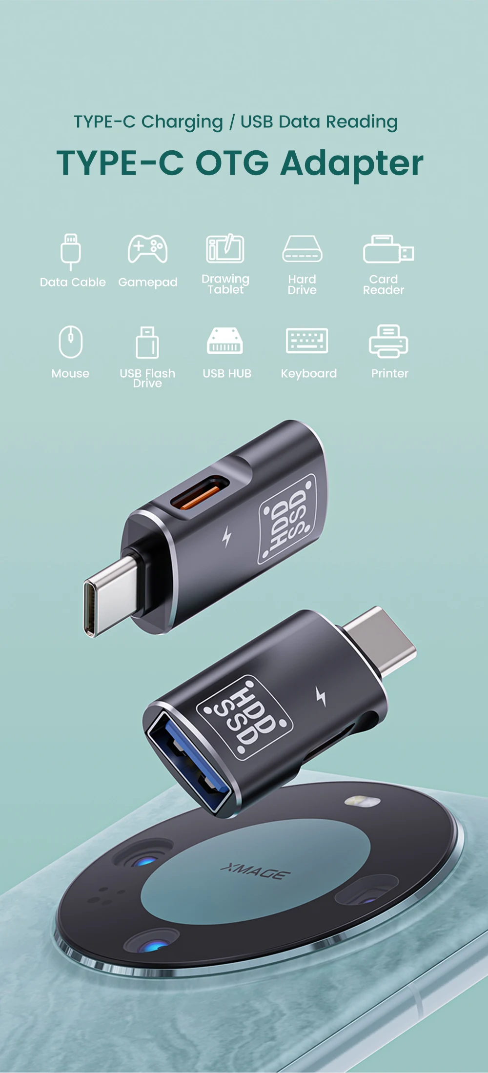 Adapter 2 w 1 typu C OTG Adapter USB-C męski na USB 2.0 żeński do Macbooka Xiaomi HUAWEI Samsung Złącze OTG