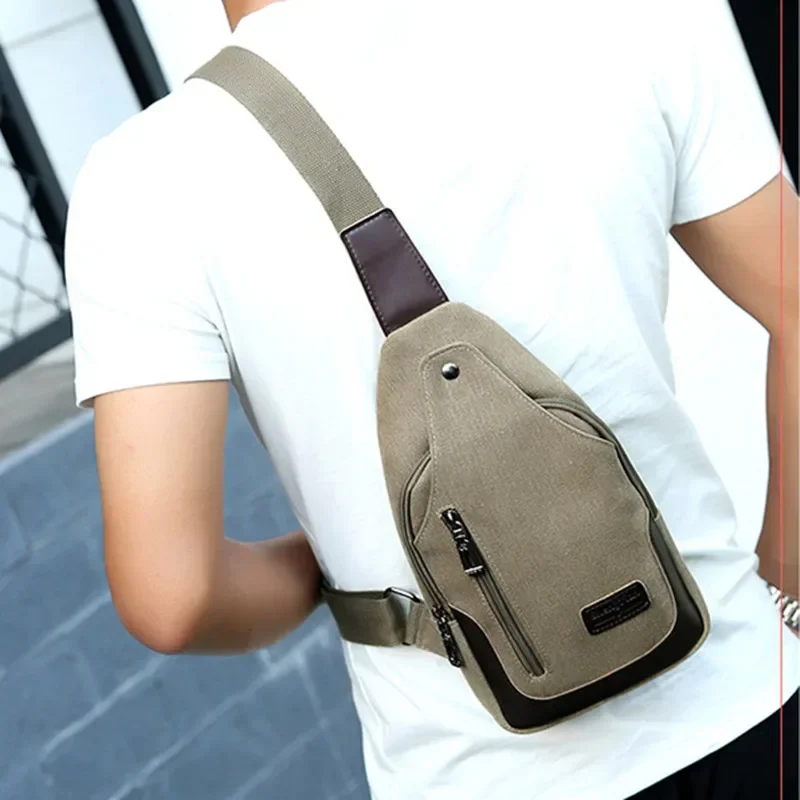 High Quality Outdoor Men Chest Bags Vintage Canvas Crossbody Bag For Man Casual Shoulder Large Capacity Sling 종이봉투