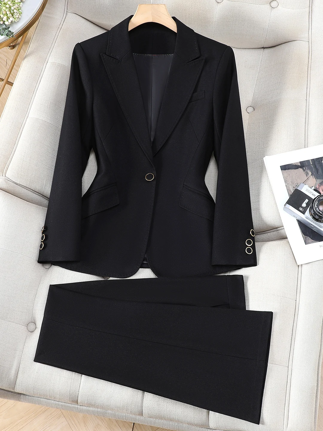 Business Professional Women's Suit Set Waist-Cinching OL Style Commute Ready Polyester Fiber Long Sleeve Classic Collar
