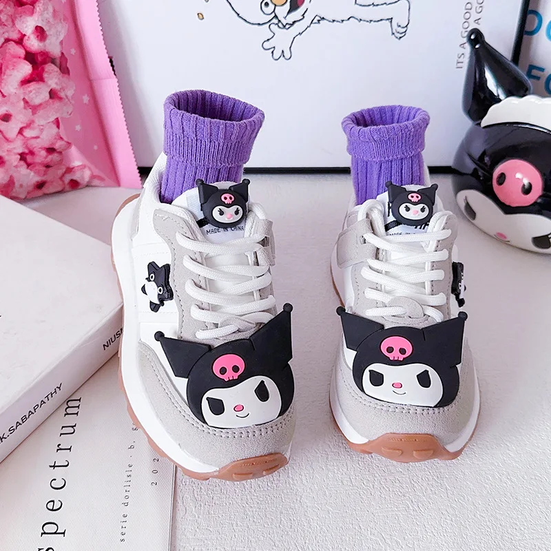 Sanrio Kuromi Girls\' Fashion Casual Shoes Spring New Cartoon Kuromi Children\'s Thick Sole Non-slip Shoes Trend Chic Sports Shoes