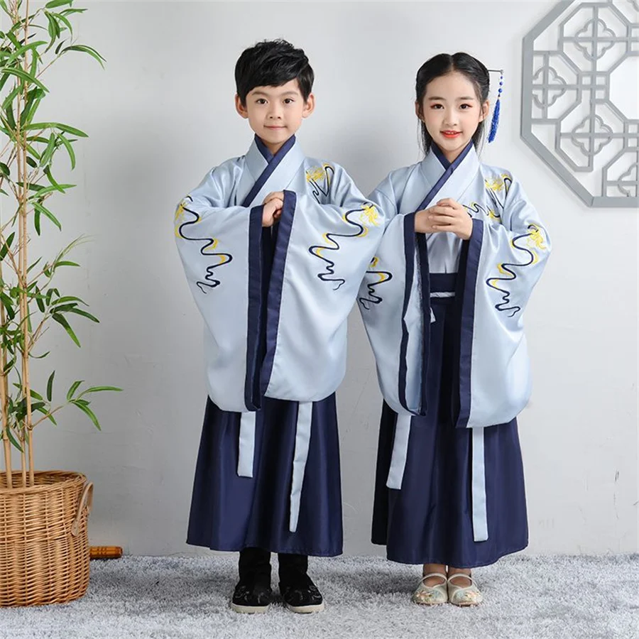 

Children Chinese Style Traditional Hanfu Dress Kids Embroidery Tops Skirt Girl Boy Oriental Clothing Set Ancient Cosplay Costume