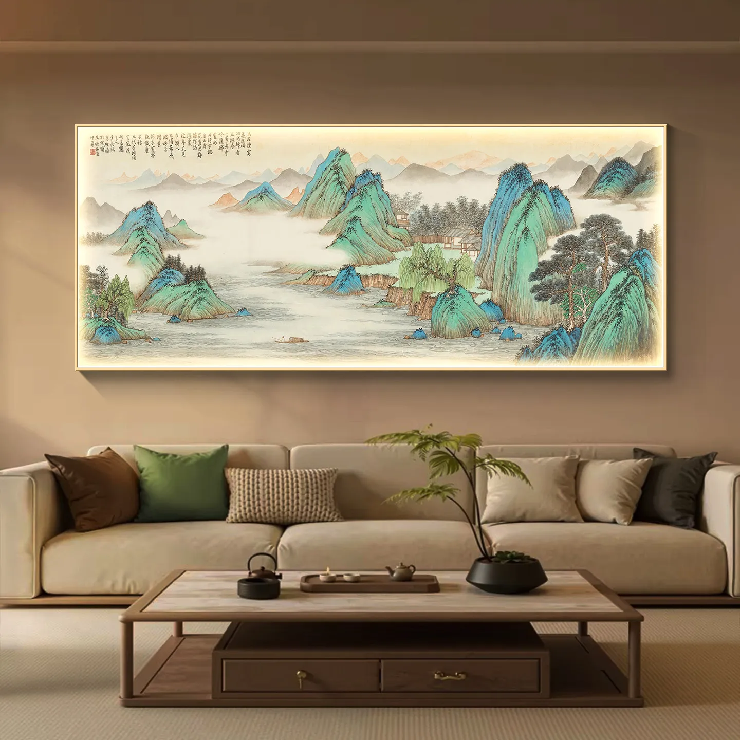 Thousand mile landscape painting, grand scenery, mountains and waters, tea room, study room, hanging paintings, bedroom backgrou
