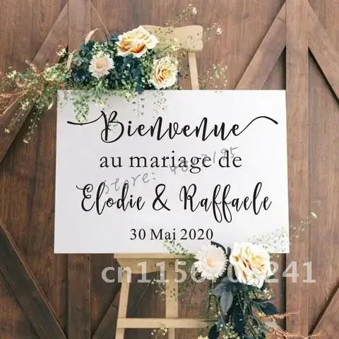 Vinyl French Stickers Wedding Welcome Sign Decal Special Day Decoration Cutom Art AZ786 Wedding Signs