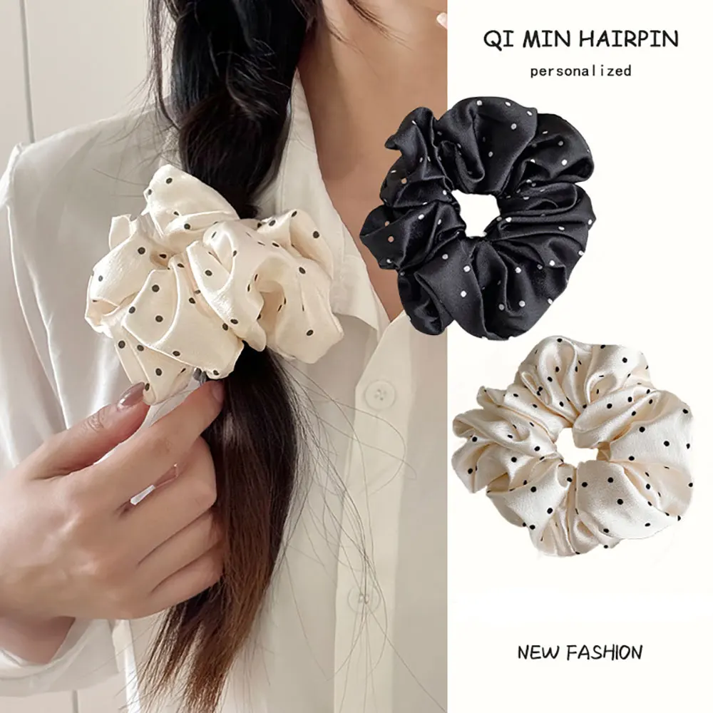 1Pcs Silk Scrunchies For Hair Simulation Silk Polka Dot Large Intestine Hair Ring Gentle Retro Head Rope Hair Ring Hair Accessor image 3