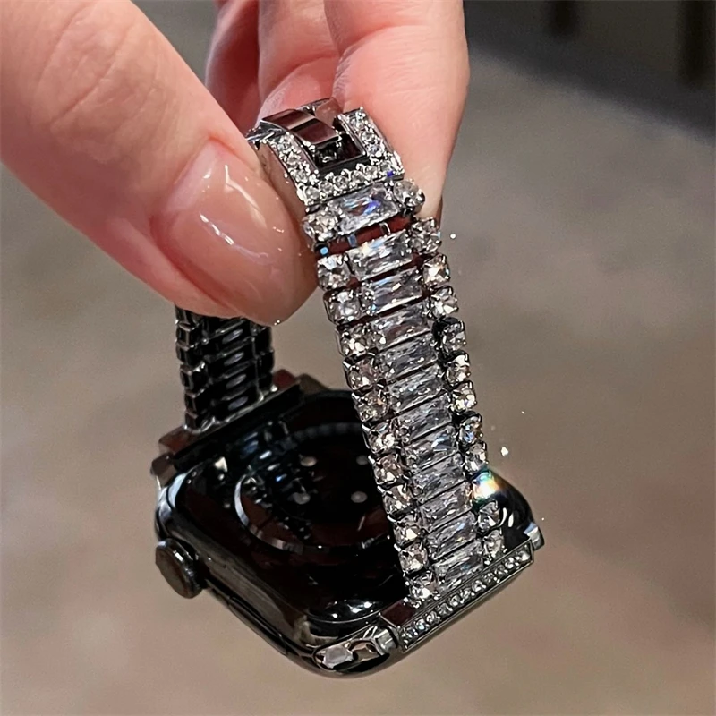 Glitter Diamond Metal Strap For Apple Watch Series 9 8 7 6 SE 4 5 45/44/42mm Slim Woman Bracelet IWatch Ultra 2 49mm 40mm 38mm