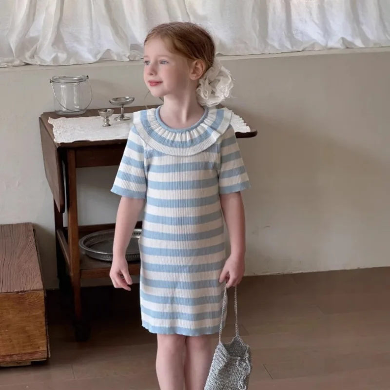 Meninas vestido listrado para a menina vestidos de verão crianças vestidos para meninas roupas da menina de flor crianças roupas vestidos de niñas