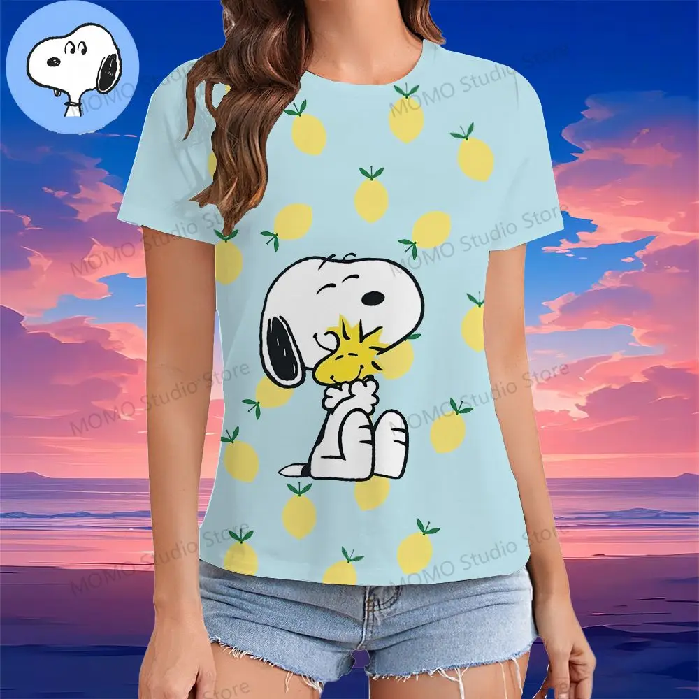 2024 Woman Clothing Snoopy Women's Clothes Casual Tops XS-3XL Y2k O-Neck Tshirt Anime Short Sleeve Kawaii 3D Print Summer Tees