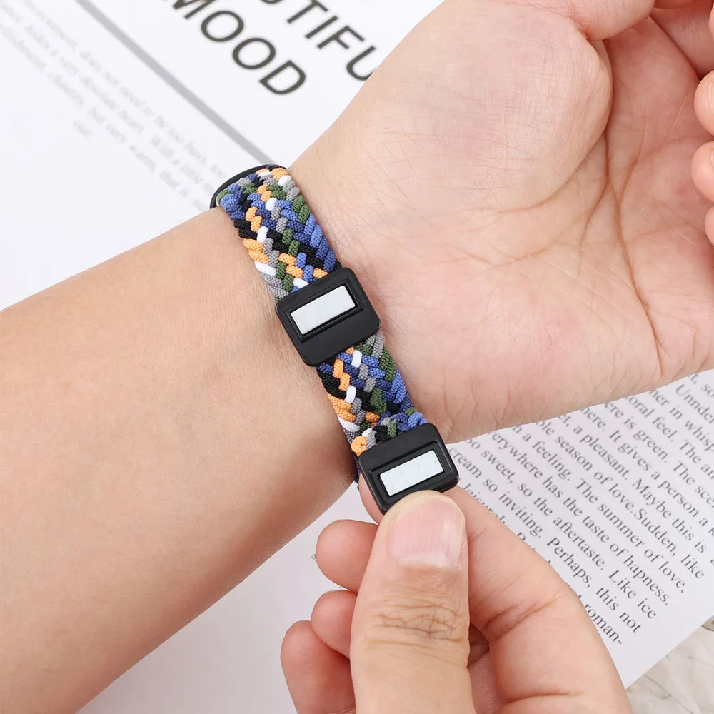 Mi Band 10 حزام المغناطيسي مضفر حلقة العصابات ل Xiaomi الذكية الفرقة 9/10/ 8 سوار النساء الرجال بسط النايلون مطاطا الرياضة حزام