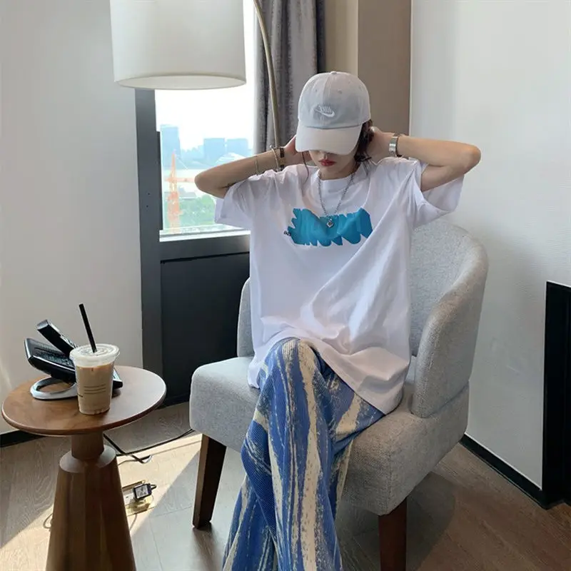 Leisure Suit Women's Summer New Korean Version High Waist Wide Leg Pants Loose Short Sleeved T-shirt Women's Two-piece Set