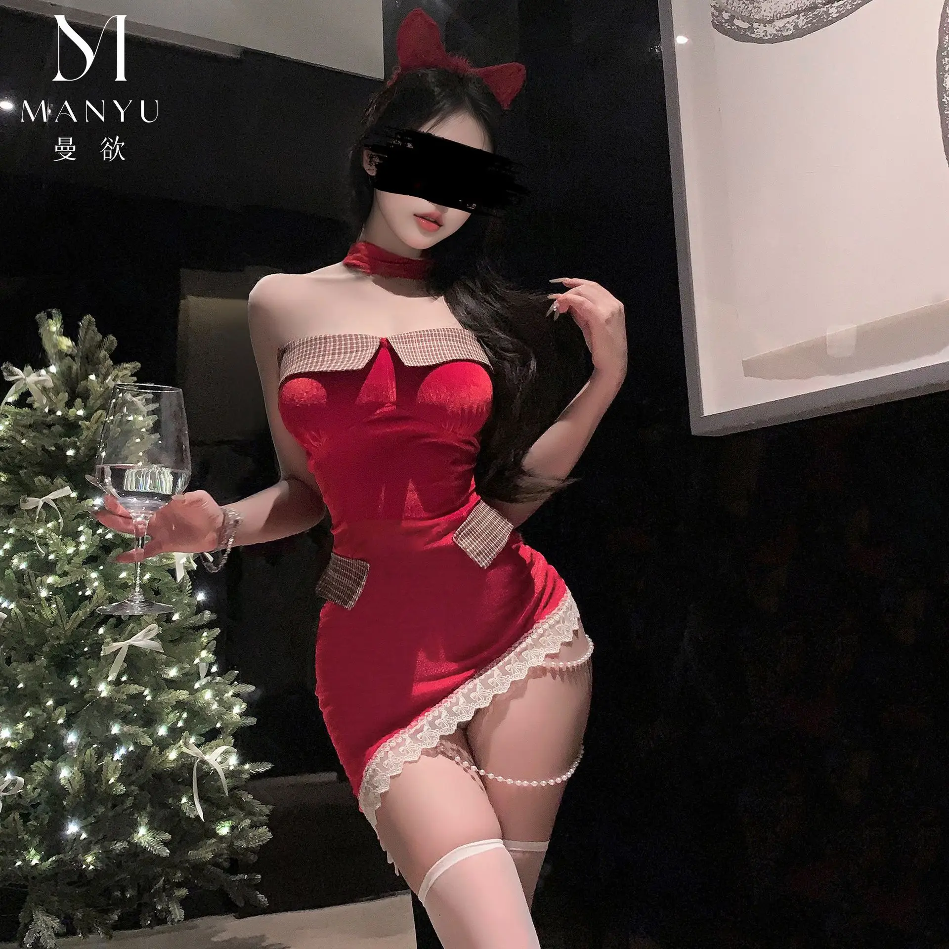 Abito rosso di Capodanno con spalle scoperte sexy delle nuove donne Costumi cosplay per feste di Natale per donne adulte Abiti eleganti per appuntamenti Fliter Wear