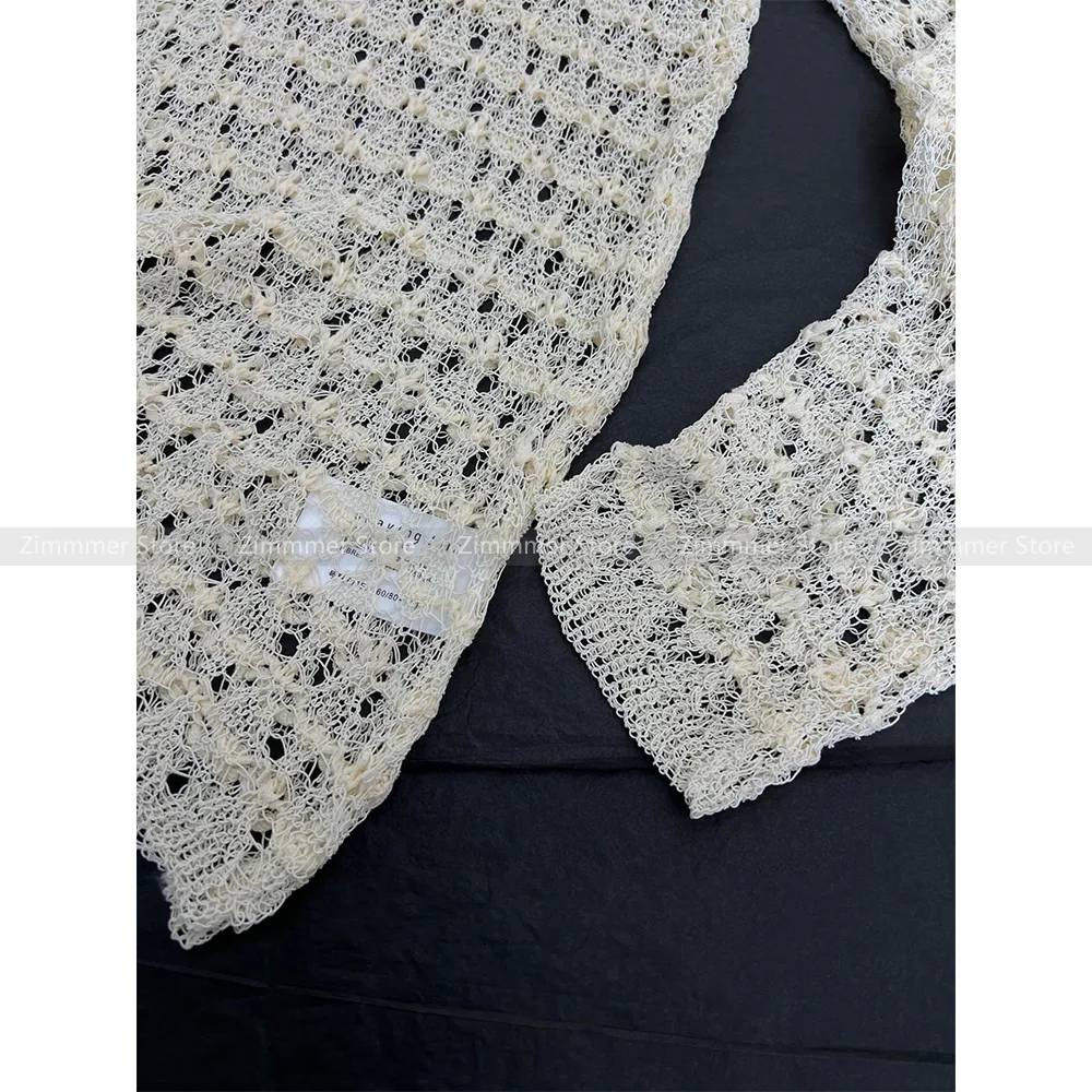 Niche fashion new thick hollow crochet with suspenders lining sexy thin see-through knitted top