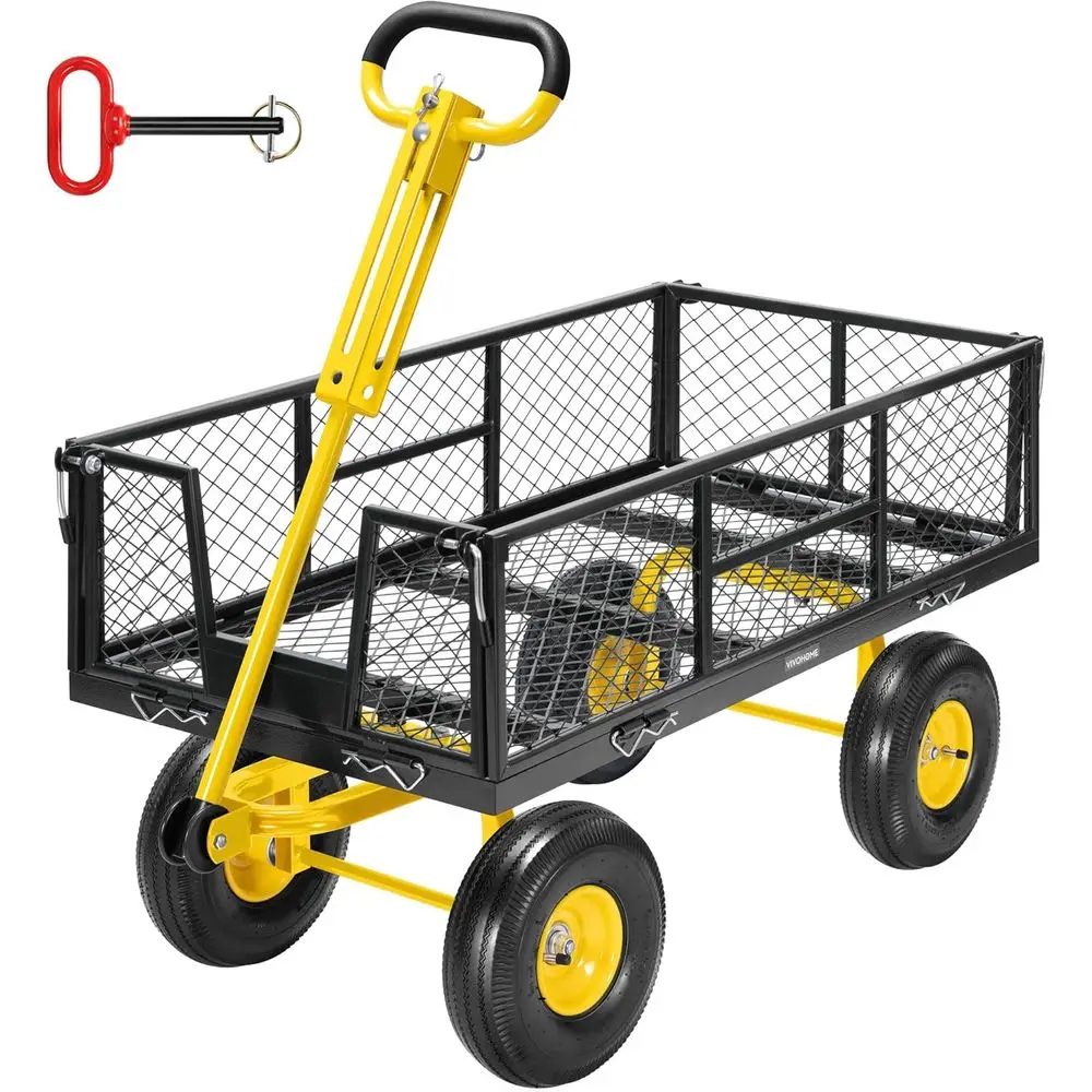 Heavy-Duty 900 lbs Capacity 4.5 Cu.ft Garden Utility Wagon with Removable Sides, 10 Tires, and ATV/Tractor Attachment, Green
