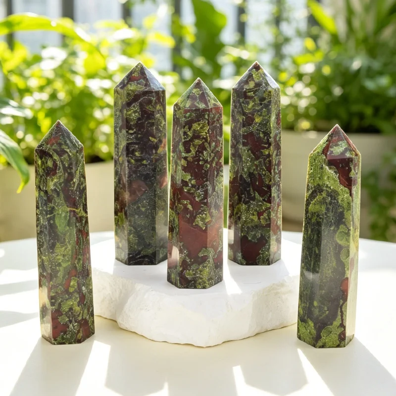 Natural Dragon Blood Stone Crystal Point Tower 7-8cm Hexagonal Obelisk Wand Healing Reiki  Stone Home Desk Decor Gift