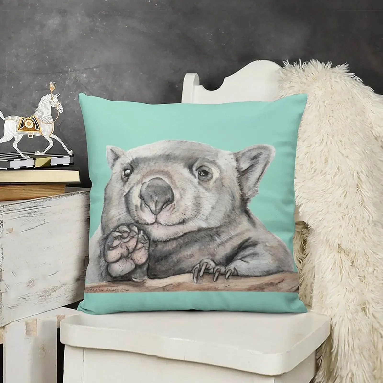 

Lucy the Wombat - Teal Throw Pillow Christmas Cushion For Home Decorative pillowcase Pillowcases pillow