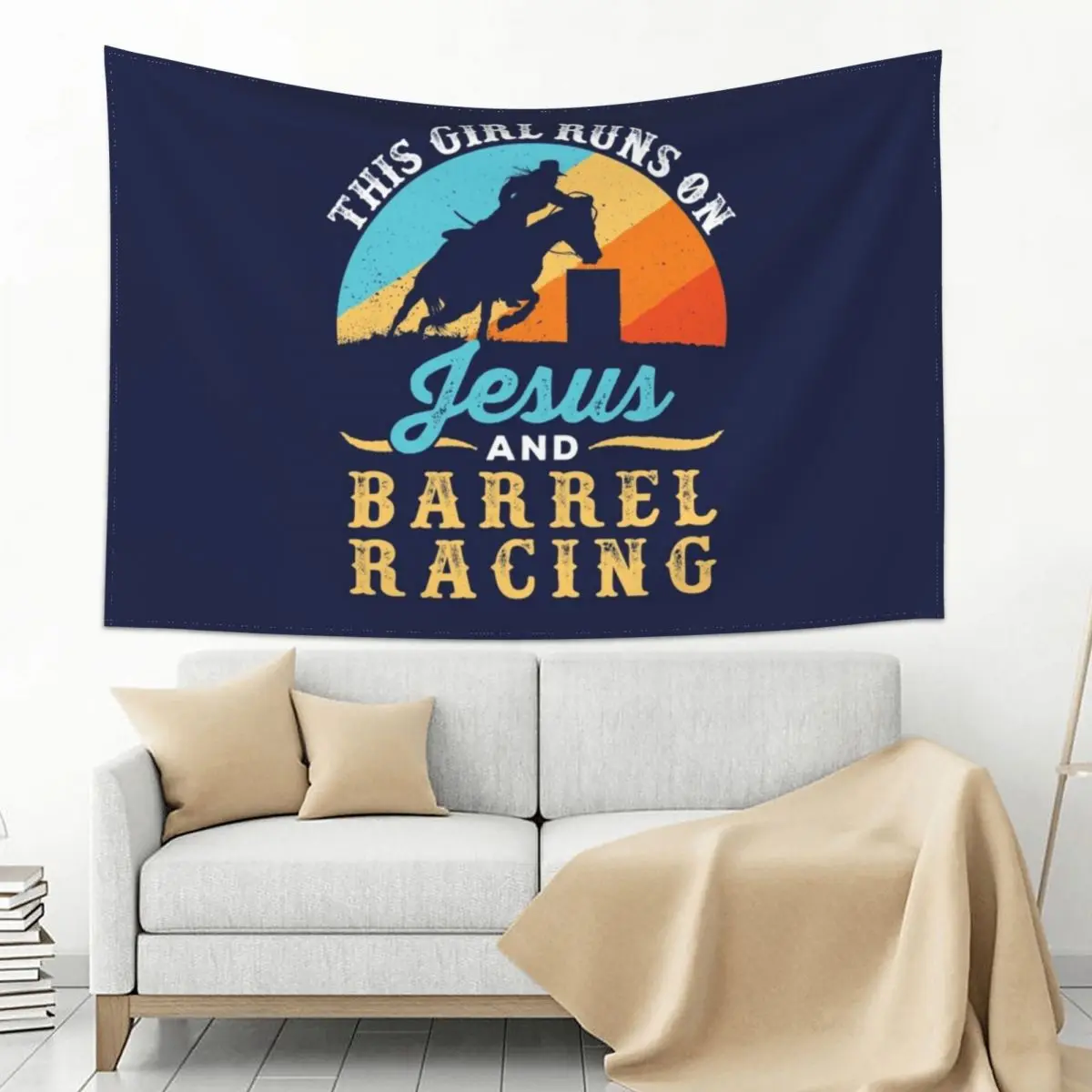 

This Girl Runs on Jesus and Barrel Racing Tapestry Aesthetic Room Decor Bedroom Deco Tapestry