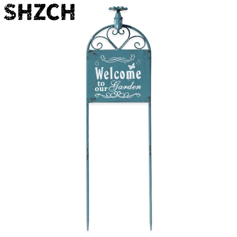 Make Old Faucets Flower Arrangement Card Garden Wrought Iron Plant Markers Plug in Type Welcome Sign for Courtyard Decoration