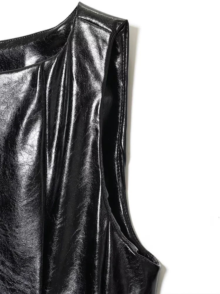 Haut de ceinture sans manches pour femmes, style européen, mode polyvalente, tempérament, couleur unie, coupe cintrée, effet imitation cuir