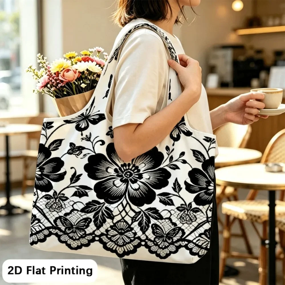 Butterfly Bloom Lace Foldable shoulder tote, holds lunch, textbooks and daily stuff.