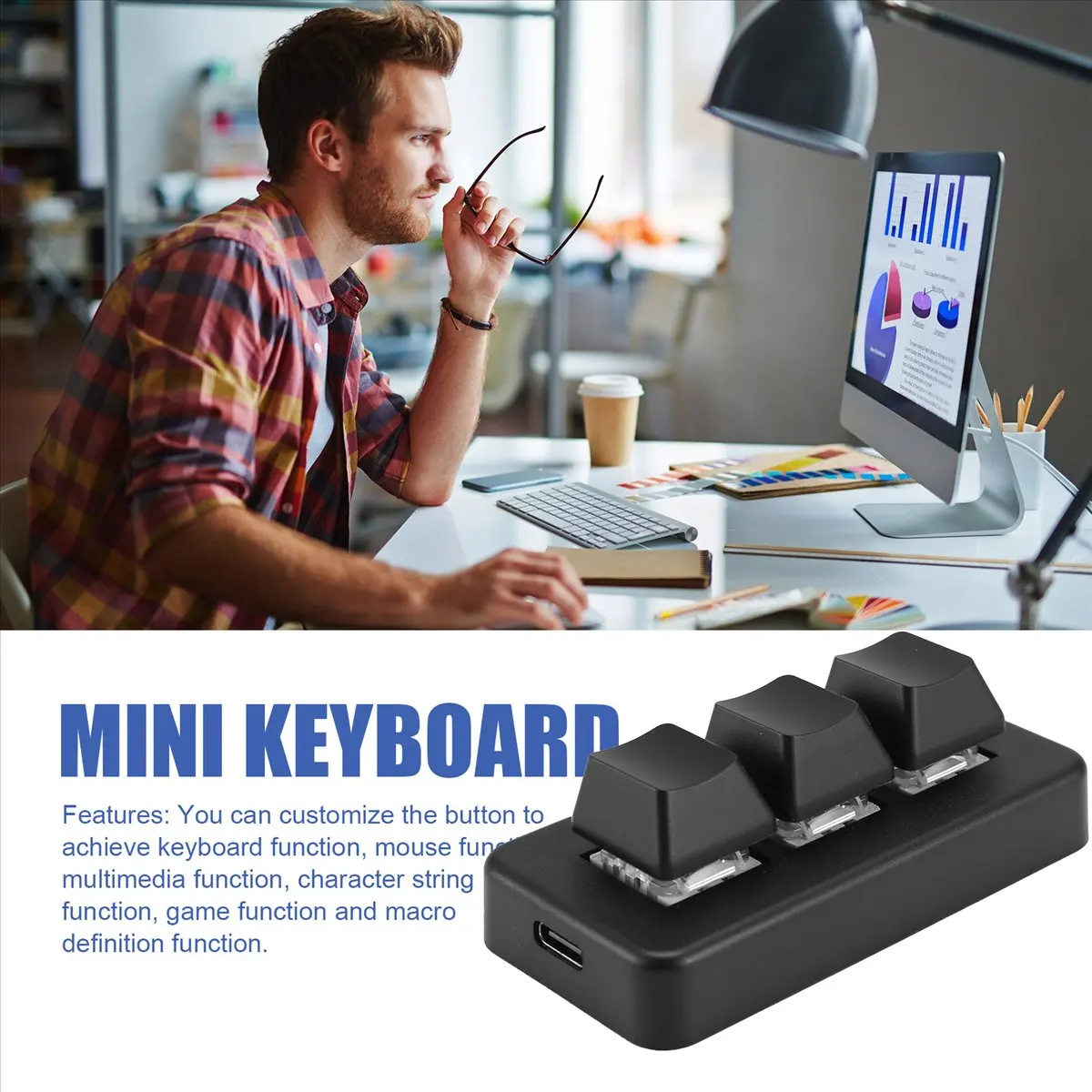 & AT27  MK321 Progammable Macro Mini Keyboard 3 Mode Mechanical Keyboard Gaming Keypad for Game Multimedia MK321Pro