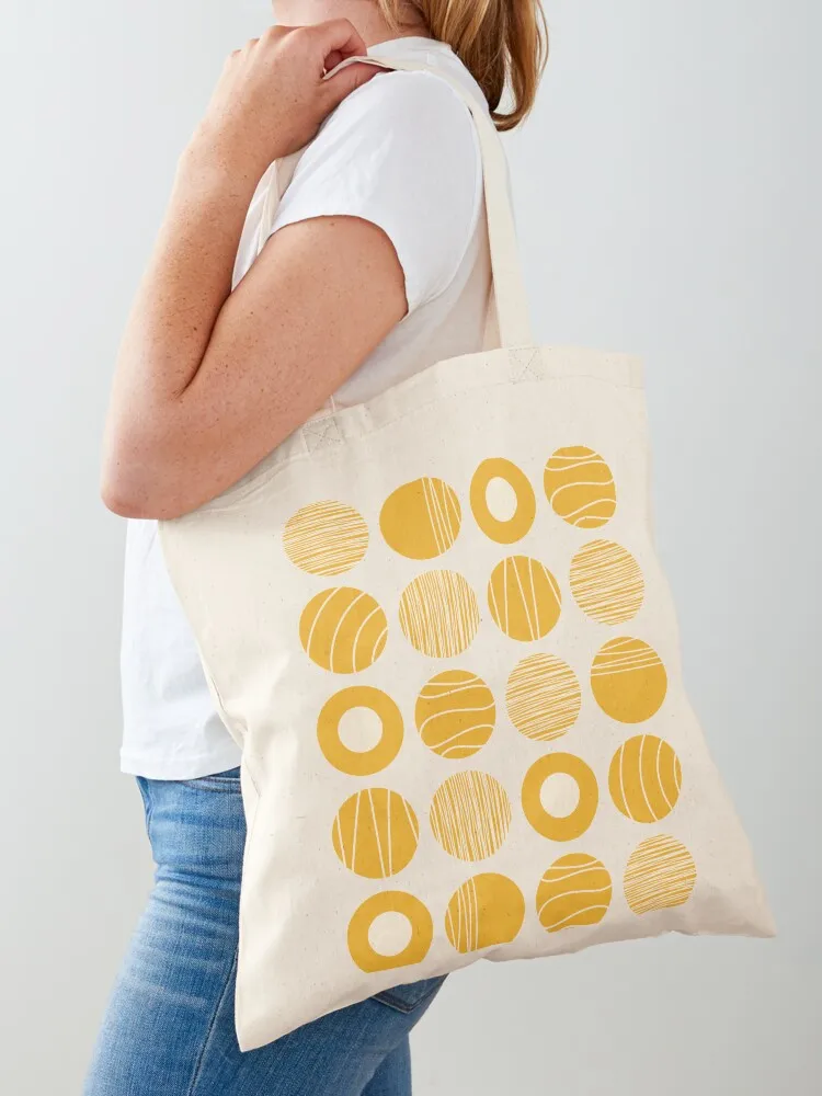 Kugeln - Bolsa de mano gris con patrón de puntos dibujados en color amarillo mostaza, bolsas de compras reutilizables, bolsas de lona, ​​bolsa para mujer