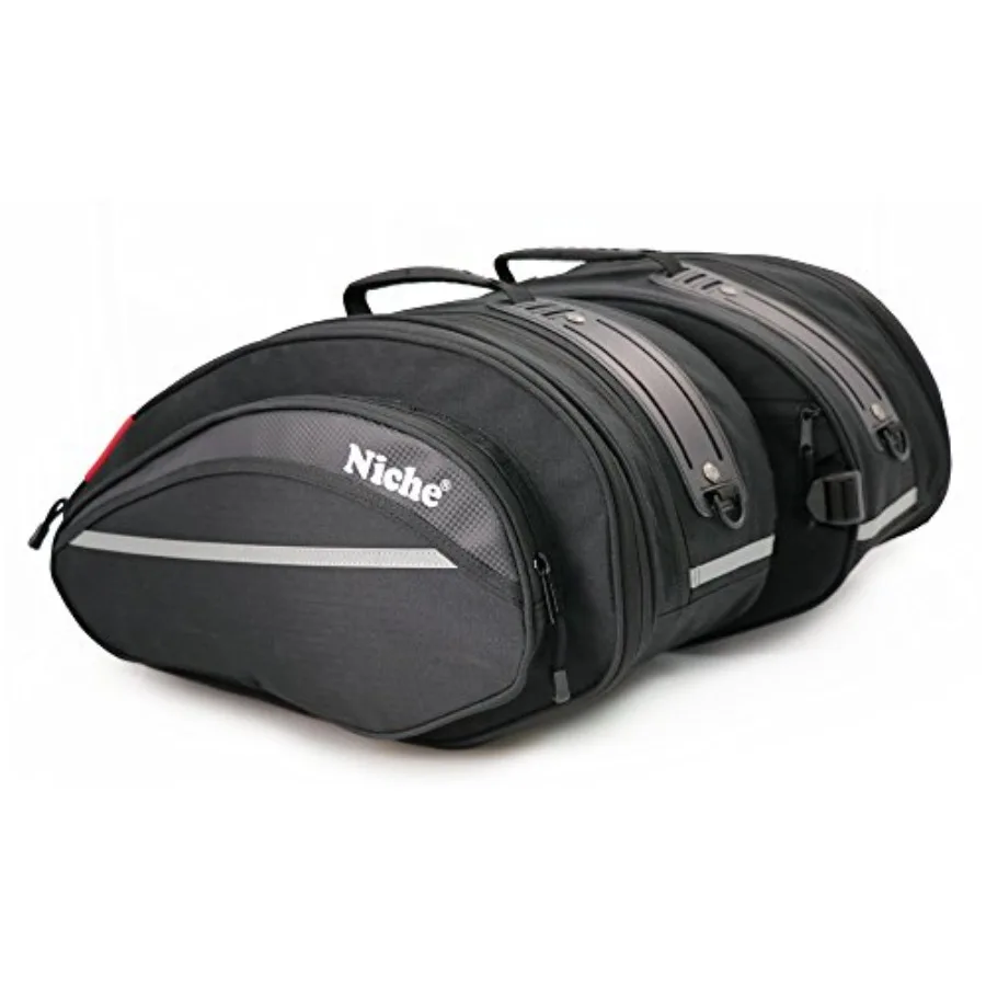 

58L Expandable Waterproof Motorcycle Saddle Bags with Neon Rain Cover and Reflective Strip for Universal Fit on Sport and Stree