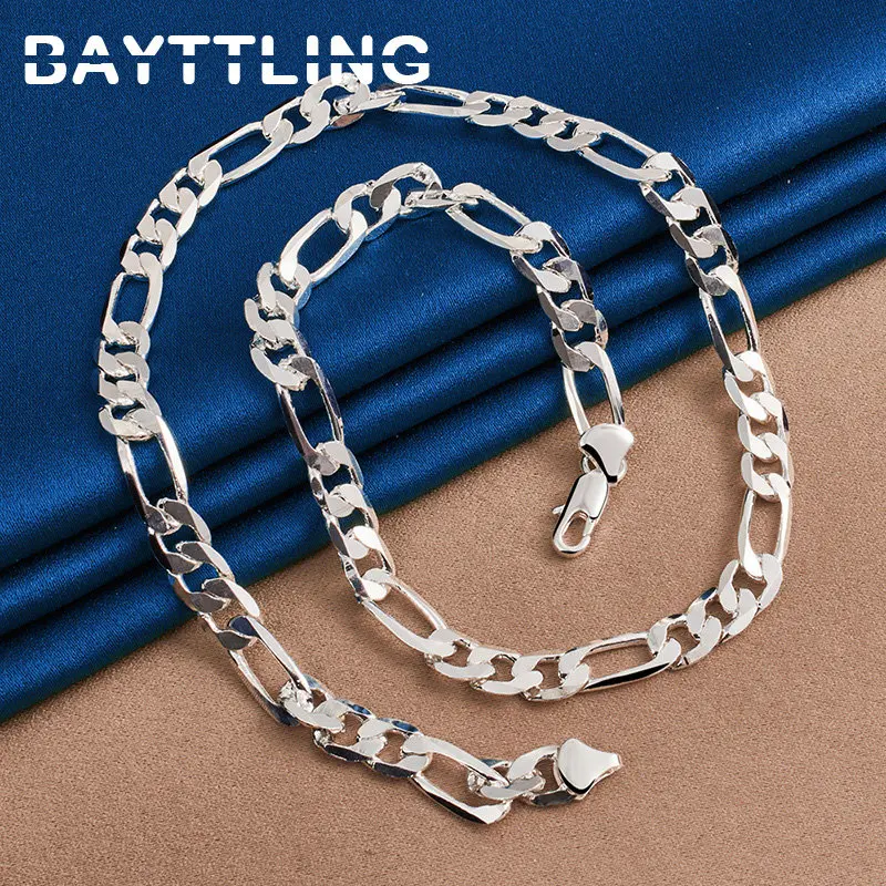 925 Sterling Silver 8MM 16-24 Inches Figaro Chain Men Necklace For Women Fashion Jewelry Wedding Engagement Accessories Party