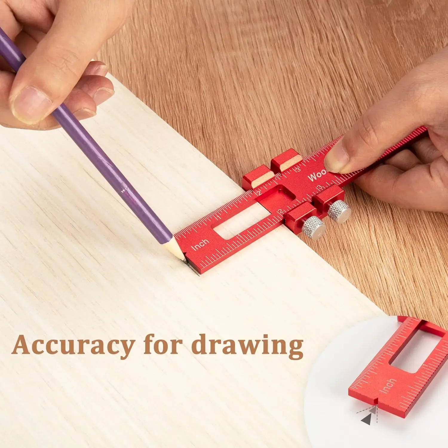 Wood Working Ruler Precision Pocket Rule 12, 8, 6 Inch Metal Slide Stop Marking Ruler Metric Inch Measuring Wood Working
