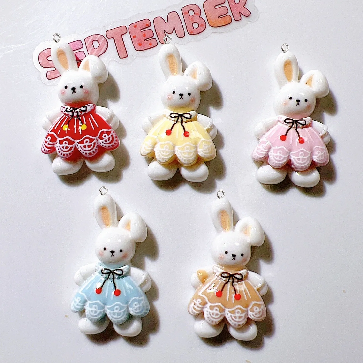 10Pcs Cute Cartoon Skirt Rabbit Resin Pendants Charms for DIY Earrings Keychains Hairpin Handmade Jewelry Making Craft Supplies