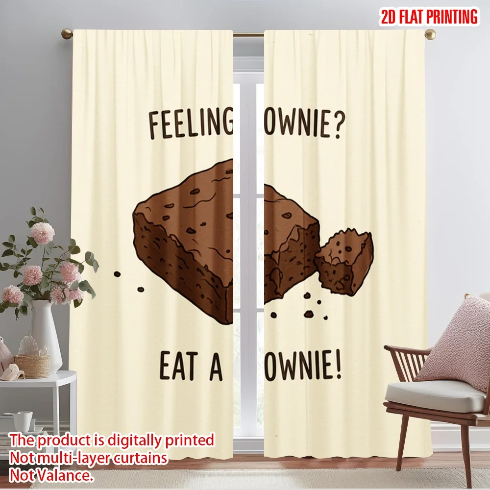

2pcs 2D flat printing Curtains Feeling Downie Eat Brownie Polyester Fabric Without Electricity Festive Wall Decor for New Year