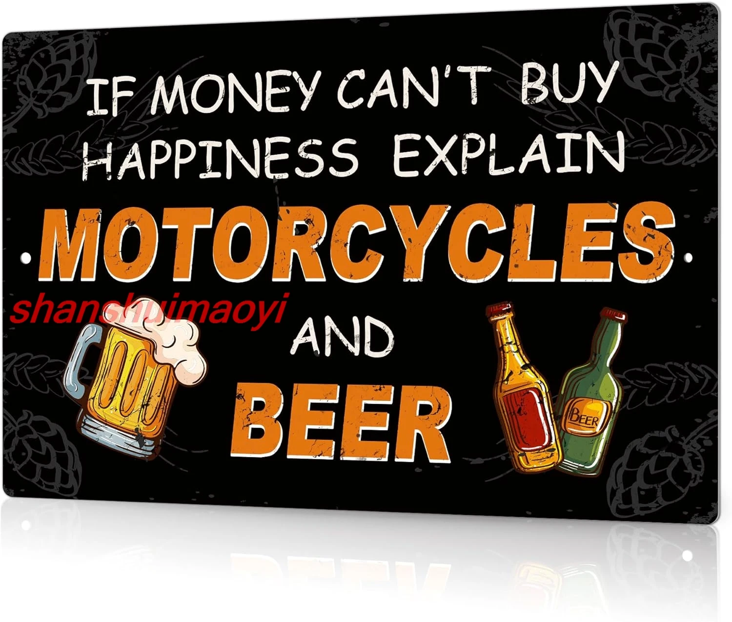 Putuo Decor Bar Decor, Vintage Metal Tin Sign, If Money Can't Buy Happiness Explain Motorcycles and Beer, Wall Art Decor fo sign