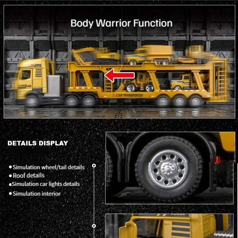 Engineering Transport Vehicle Set Model  High simulation  Double Decker Truck Contain Bulldozer,Dump Truck,Mixer,Roller