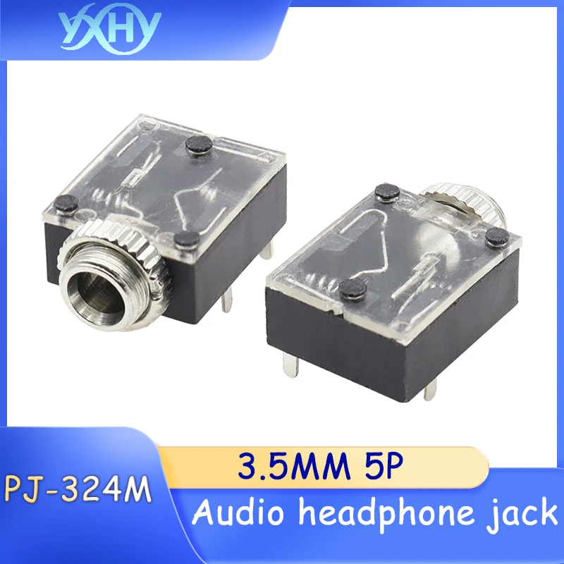 PJ-324M power socket 3.5mm headphone jack 5-pin plug walkie-talkie switch Ф3.5MM female socket