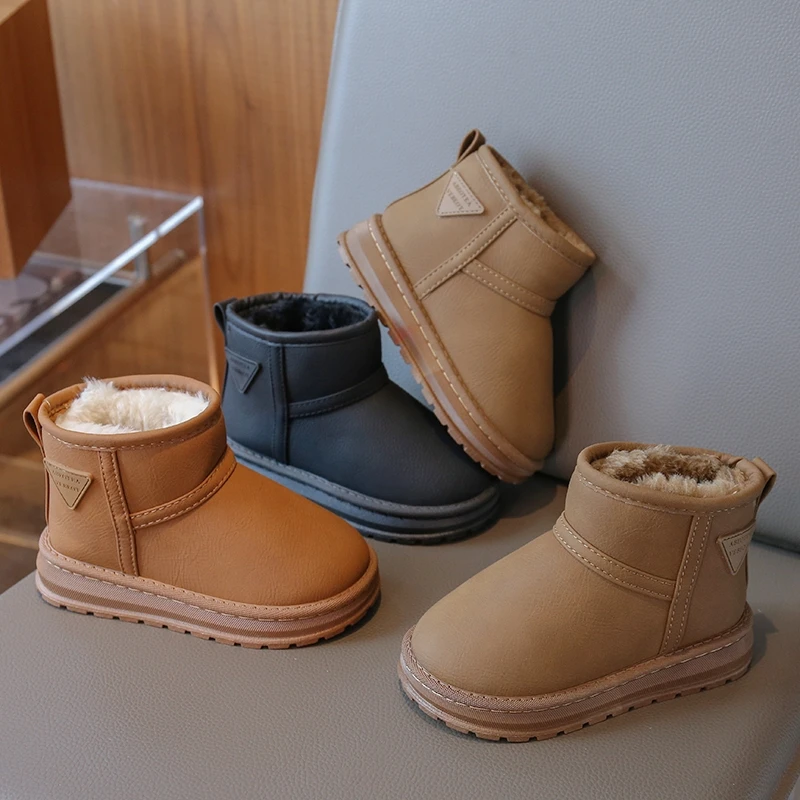Kids Classic Fleece Lined Snow Boots, Toddler Warm Winter Ankle Boots with Pull Tab, Non-Slip Thick Sole Boys Girls Boots