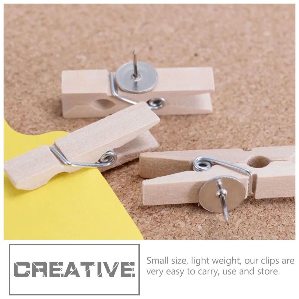 

50pcs Wooden Push Pin Clips Reusable Photo Wall Decor Clamps For Cork Board Bulletin Board Notes Paper Photos Craft Holder Thumb