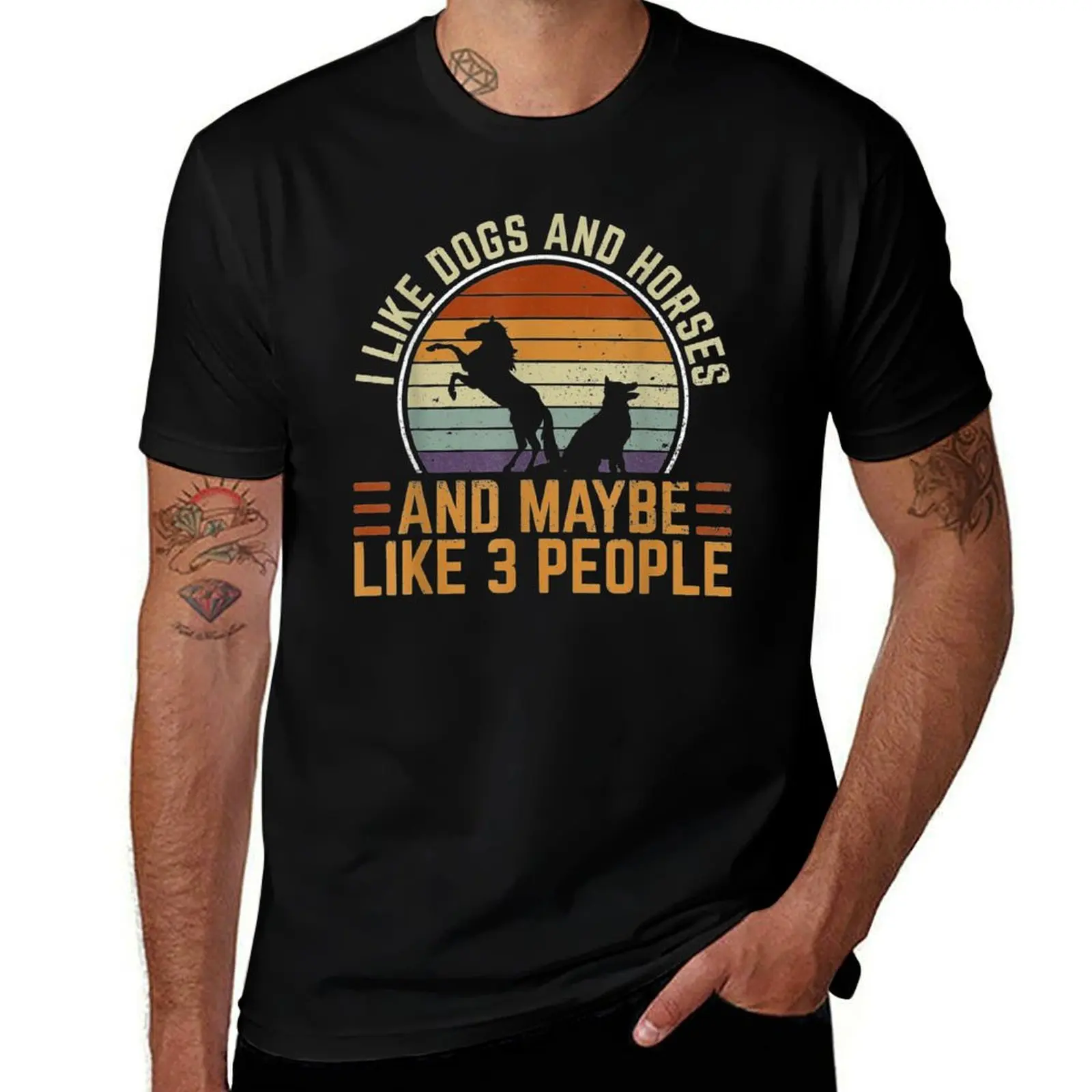 I Like Horses Dogs & Maybe 3 People Horse Rider Dog Lover T-Shirt Casual All Match Short Sleeve T-Shirt