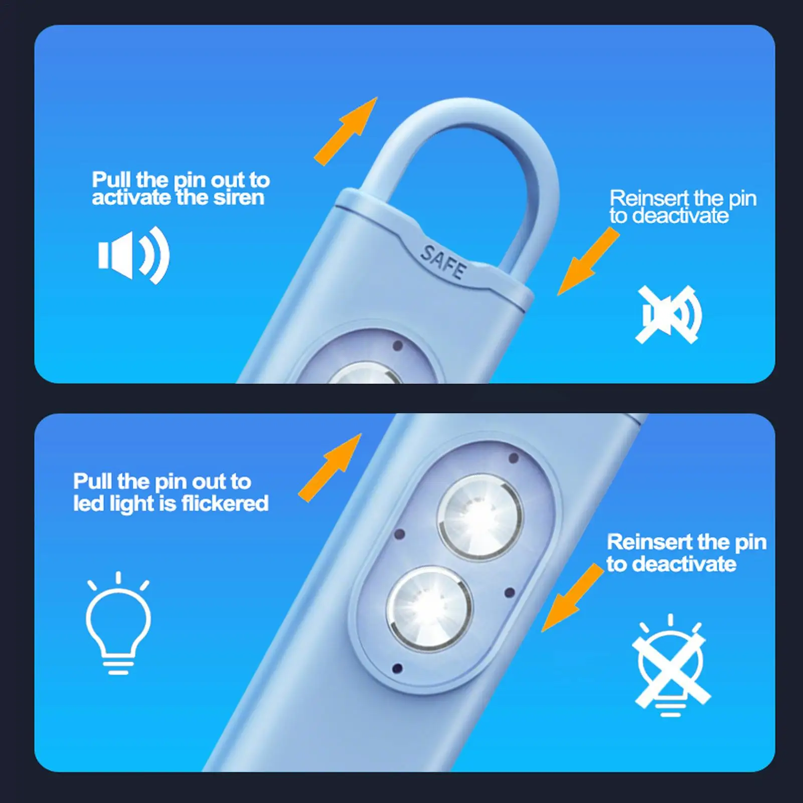 إنذار شخصي آمن مقاوم للماء 135dB أداة أمنية صفارة إنذار شخصية مع ضوء تحذير للطفل بنين بنات صديقة زوجة #4