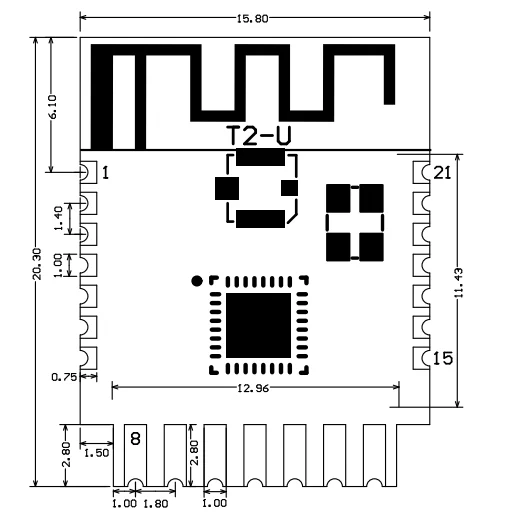 Tuya T2-U Module Low Power Embedded WiFi/Bluetooth Module Support AP/STA Connection, New Original