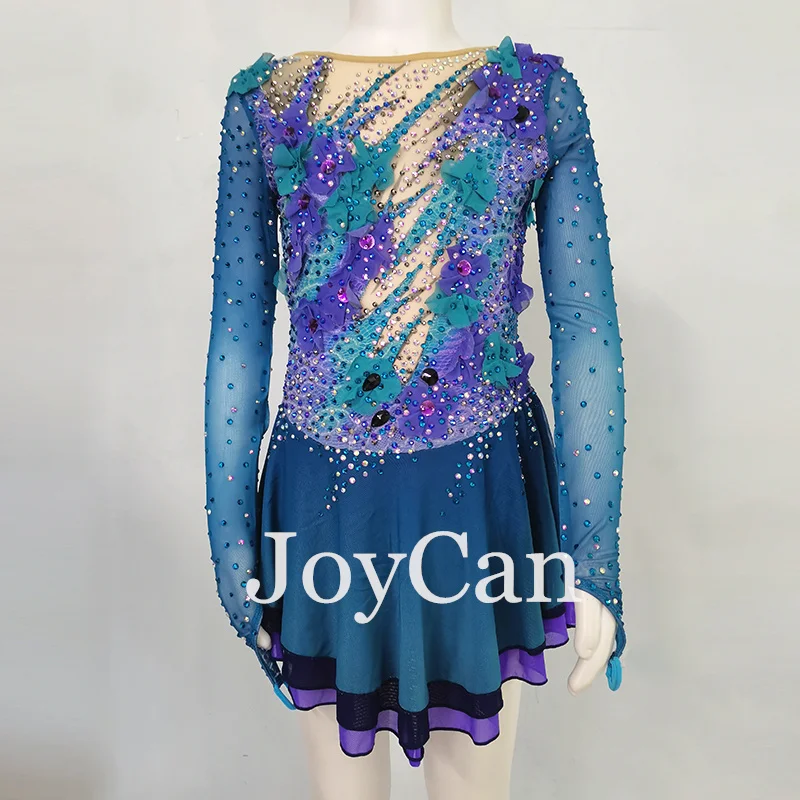 

JoyCan Ice Figure Skating Dress Girls Blue Spandex Stretchy Competition Dance Wear Customized