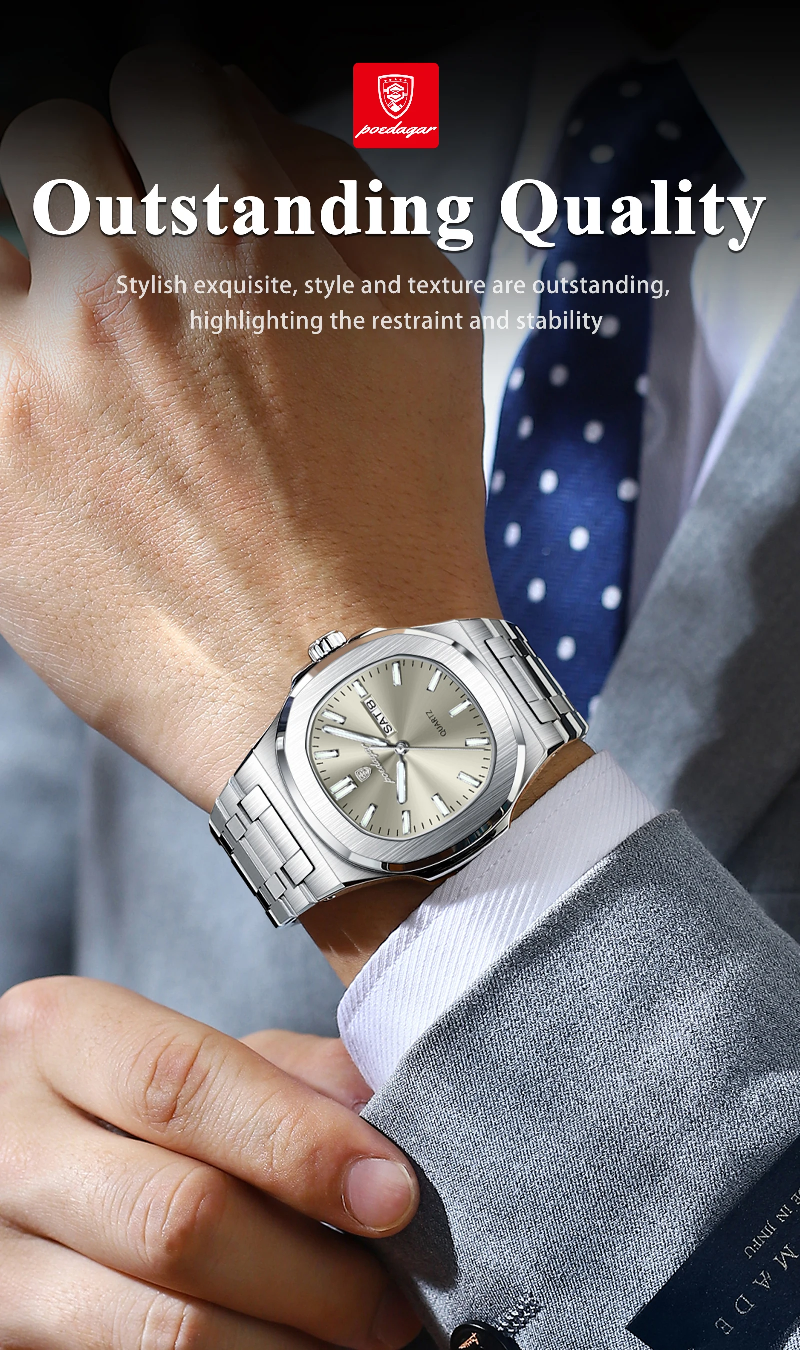 Orologio Uomo JewelryWe Al Quarzo – Quadrante Quadrato In Acciaio, Elegante E Lussuoso, Con Sacchetto In Velluto
