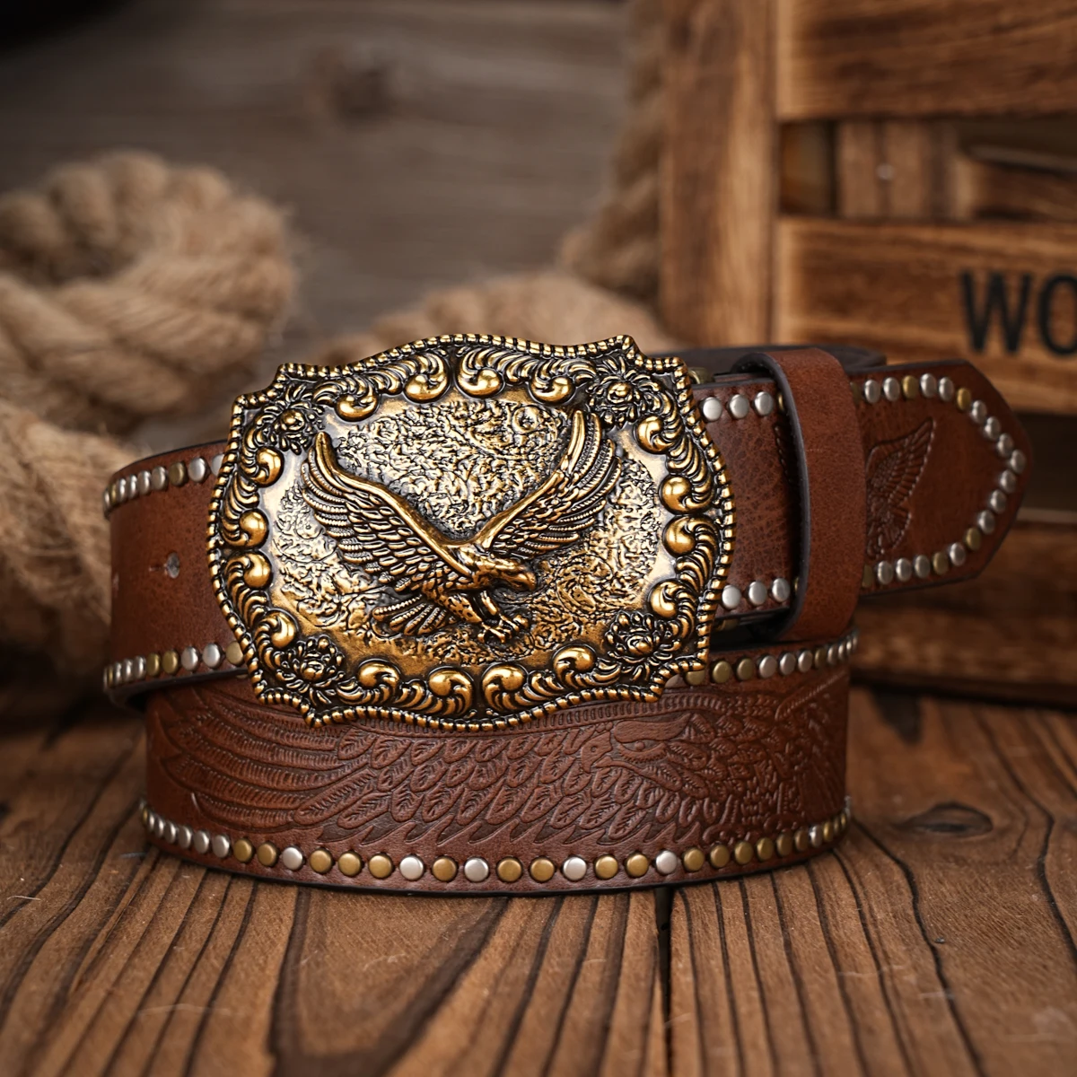 Men Women-Western-Cowboy-PU Leather-Belts - Vintage Belt Floral Engraved Buckle Belt for Jeans