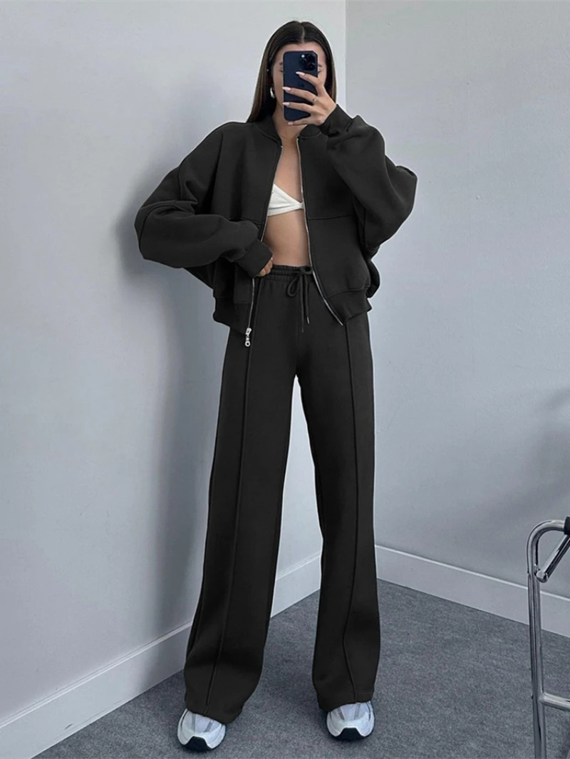 Streetwear 2 Piece Sets Women Outfit Autumn Clothes Women 2024 Solid Jacket Top and Pants Sets Casual Fleece Tracksuit Woman Set