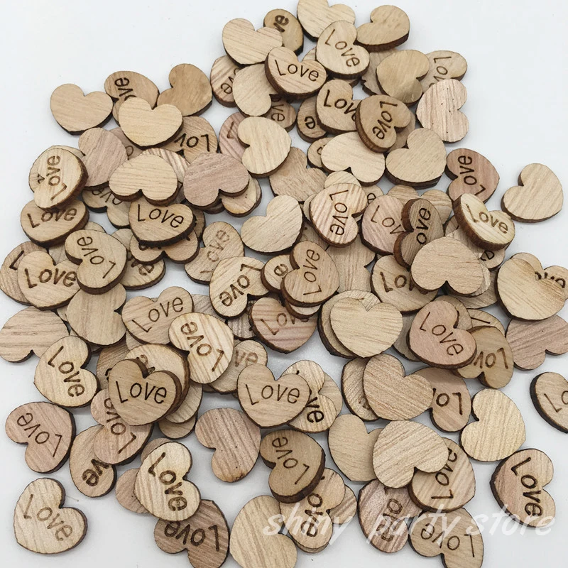 12*15mm 100pcs Wooden Love Heart Wedding Table Scatter DIY Craft Accessories Rustic Wedding Party Decoration Favor Scrapbooking