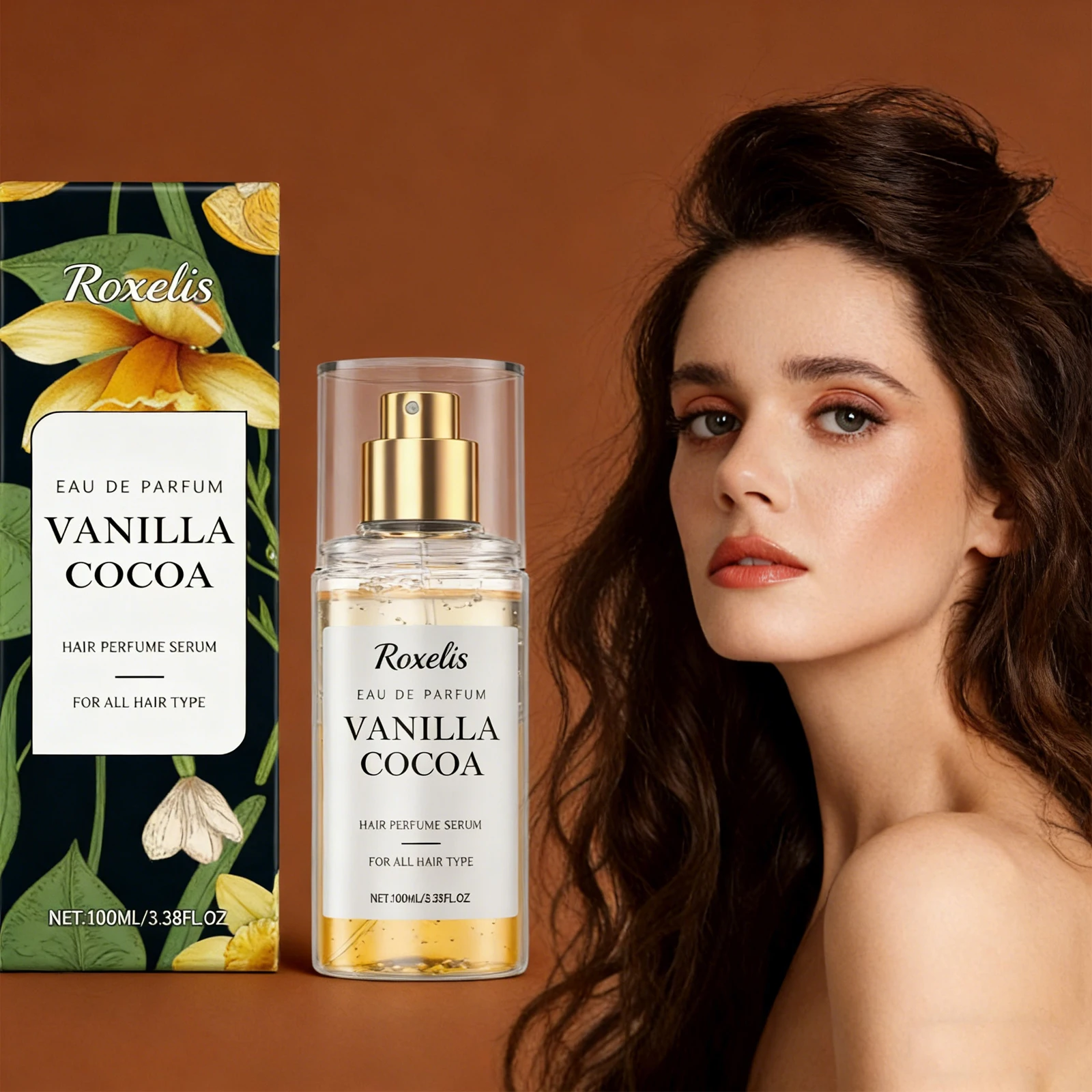 Roxelis 100ml Vanilla Cocoa Hair Body Perfume Spray Refreshing Long-Lasting Romantic Scent Enhances Allure Ideal for Dating