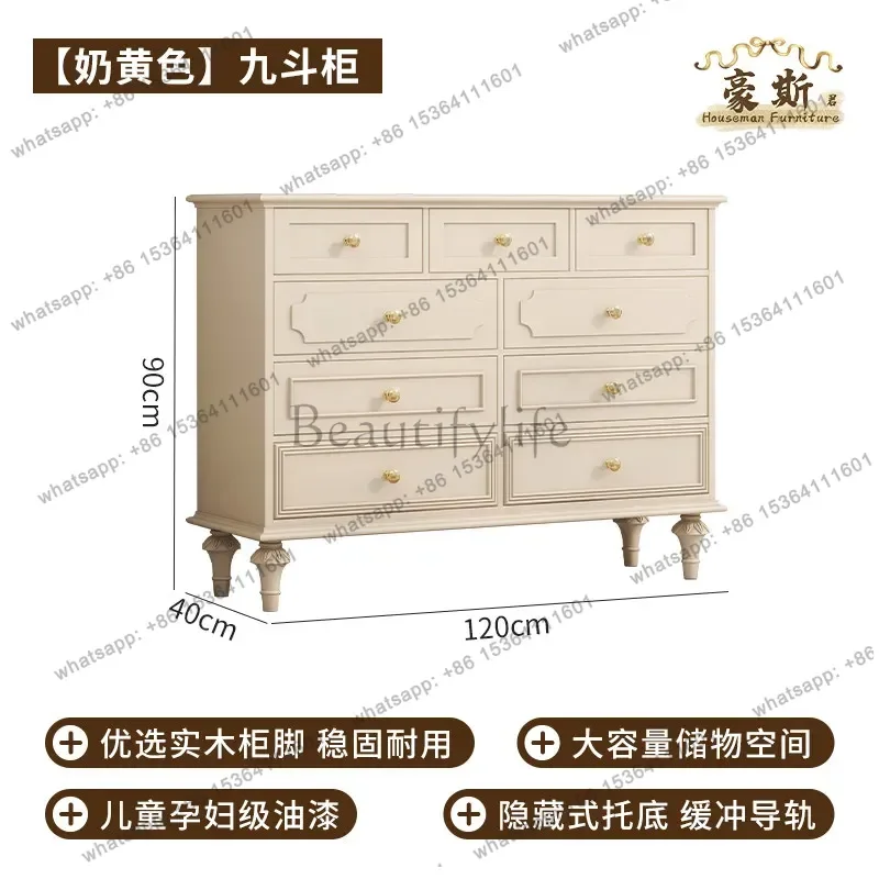 American solid wood chest of drawers living room light luxury five-bucket chest of drawers combined bedroom storage wall storage