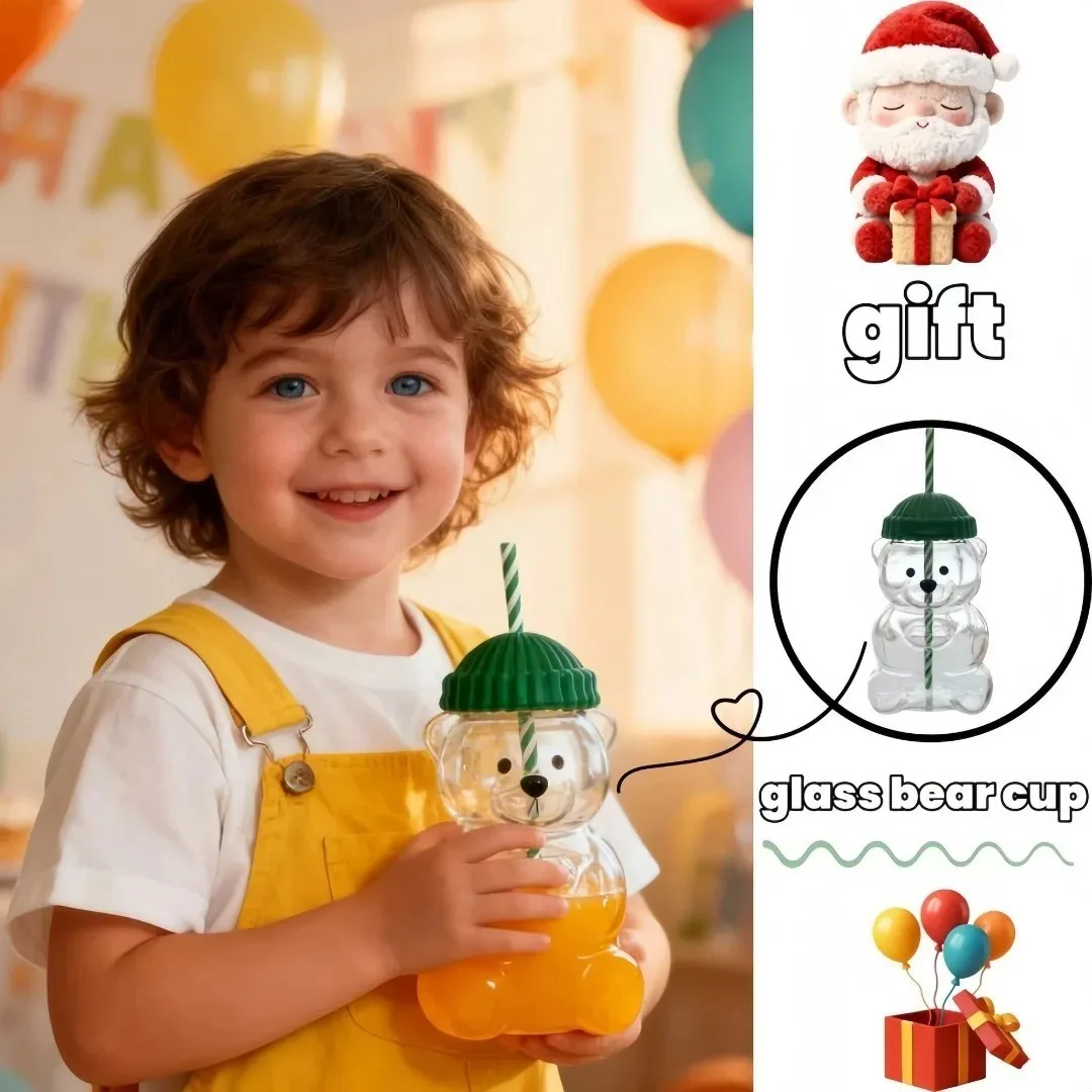 2026 جديد للبيع الدب شكل كوب بلاستك أو زجاجي مع القش القهوة القدح لطيف الكرتون الإبداعية كوب عصير زجاجي فنجان شاي درينكوير #3