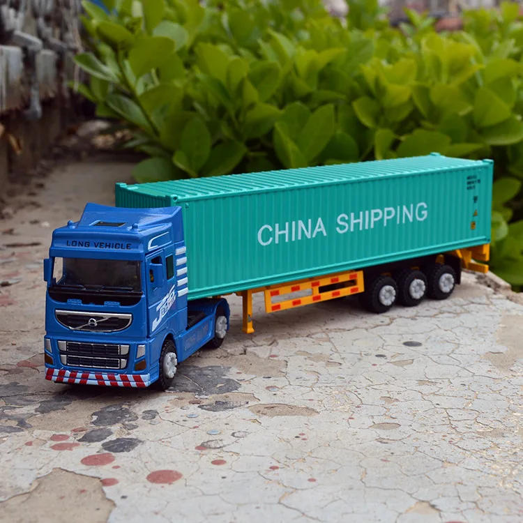 Grande liga Diecast Container Truck Toy, 1:60 simulação, modelo de carro, veículo de transporte, som e luz, puxar para trás, presentes, B352