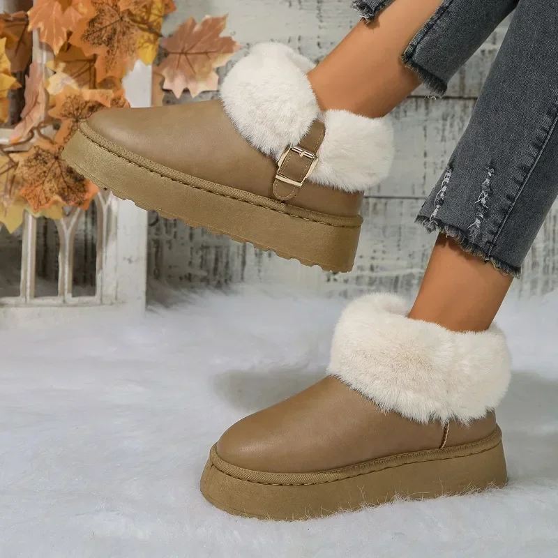 Women's Shoes on Sale 2024 Winter New Women's Boots Round Toe Plush Warm Solid Platform Casual Snow Boots Zapatos Mujer Plus Siz