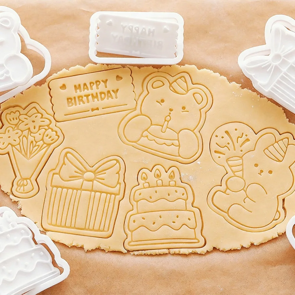 Happy Birthday Cartoon Animal Cookie Cutters Biscuit Mold Stamp Kitchen Baking Pastry Bakeware Dessert Baking Supplies
