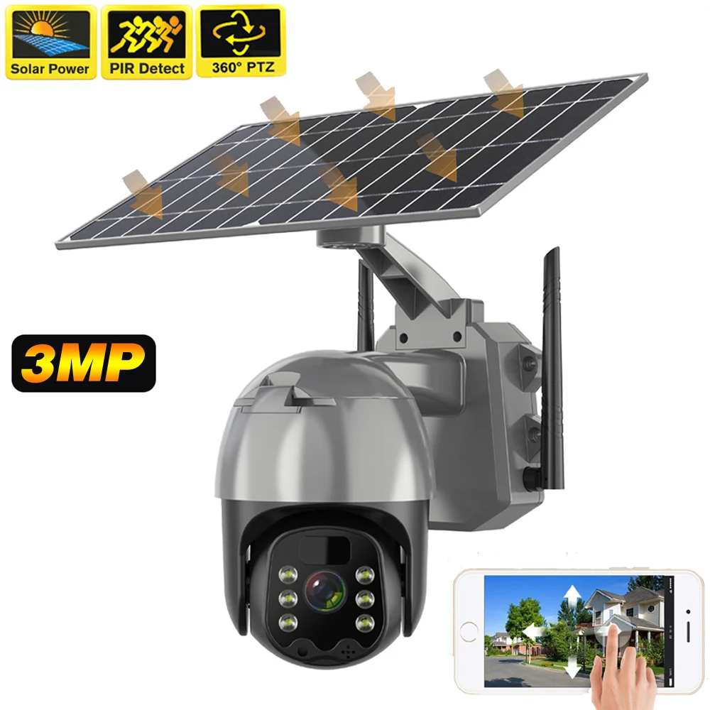 

HD 3MP Wireless WiFi 4G Solar Panel Powered Camera Outdoor Security Protection Surveillance Cam CCTV 360 PTZ Smart Home IP Cams